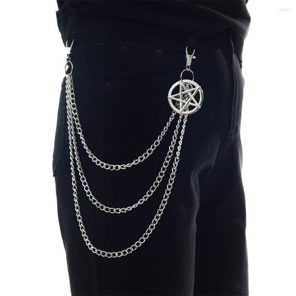Ceintures femmes hommes unisexe jean pantalon HipHop lien bobine robuste taille crochet gothique porte-clés pentagramme chaîne