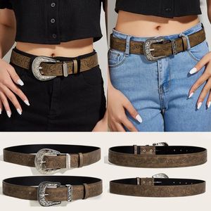 Ceintures femmes métal grande boucle ceinture marron Texture taille dames sculpté broche classique Punk jean robes ceinture décorative