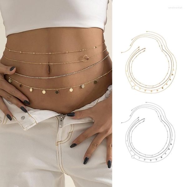 Cinturones Mujeres Cadenas de metal multicapa Joyería corporal de moda ajustable Chicas femeninas Traje de verano de playa sexy Bikini Cadena de cintura del vientre