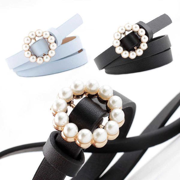 Ceintures femmes perles perles joint torique boucle ceintures ceinture en polyuréthane pour femmes robe nouveaux accessoires de mode en cuir noir marque de luxe Z0404