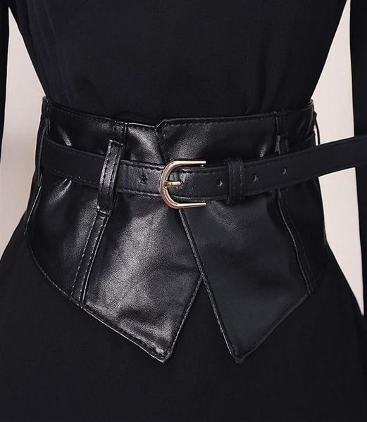 Cinturas Mujeres Peplum de ancho Pu elástico Corsé delgado negro Faux Vestido de cuero cinturón cinturón Cummerbund fajas