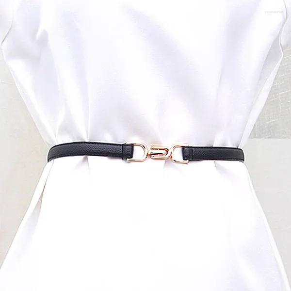 Ceintures femmes ceinture en cuir PU dames ceinture réglable filles couleur or plaine mince robe maigre boucle femme manteau accessoires