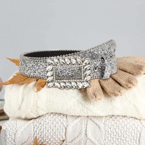 Cinturones Mujer Cinturón de diamantes de imitación Correa de cintura Longitud de roca 103 cm Banda de cuero de PU para camisas Pantalones de compras de fiesta