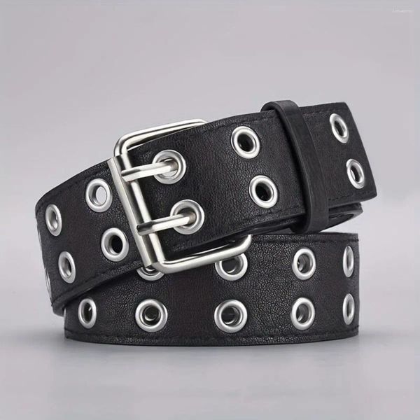 Cinturones Cinturón de mujer Fashion Doble Row Buckle Hebellle Men's combinados con Jeans Pu Leather Street Rock Punk Y2K Estilo