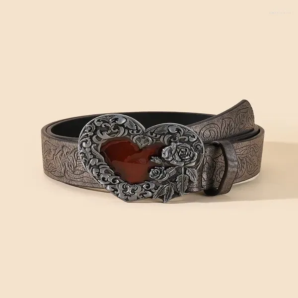 Cinturones Cinturón de mujer Nicho Creativo Estilo étnico Corazón de melocotón en relieve Luz de lujo de gama alta Retro de alta calidad