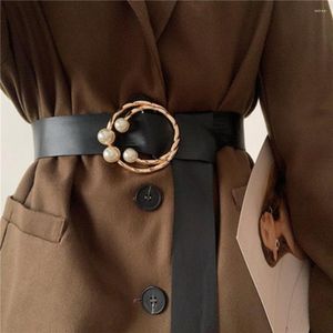 Cinturones Cinturón de mujer PU cuero perla decoración arco elegante suave lujo diseñador marca