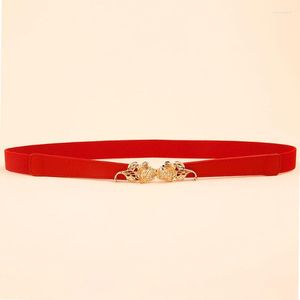 Ceintures Femme Ceinture Mince Ceinture Rose Fleur Paire Boucle De Luxe Pour Femme Mode Jupe Assortie Élastique Noir Rouge