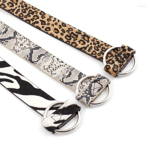 Cinturones Hebilla circular para mujer Cinturón de cuero PU no poroso Estampado de leopardo Patrón de piel de serpiente Cebra Adolescente Estudiante Cintura de moda 92