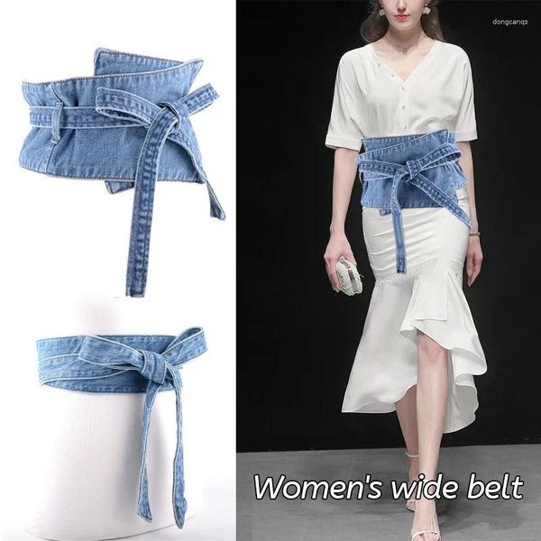 Ceintures Ceinture en jean pour femme Largeur de taille Large Robe à nœud Gothique Double boucle Patch attaché détachable