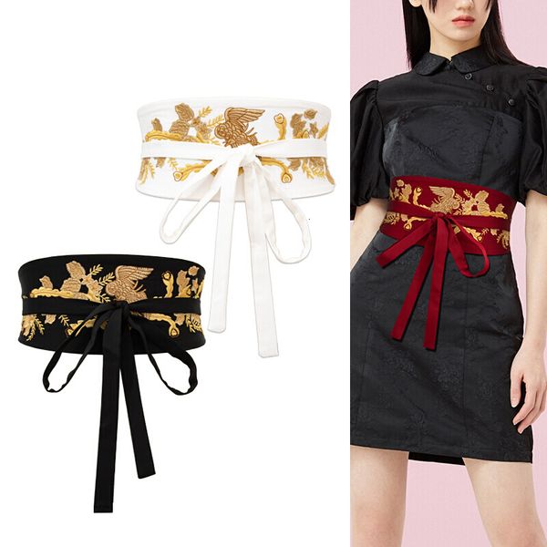 Ceintures Femmes Brodées Vintage Taille Large Japonais Auto-Cravate Wrap Autour Obi Ceinture Cinch Boho Ceinture Tissu Robe Ceintures 230715