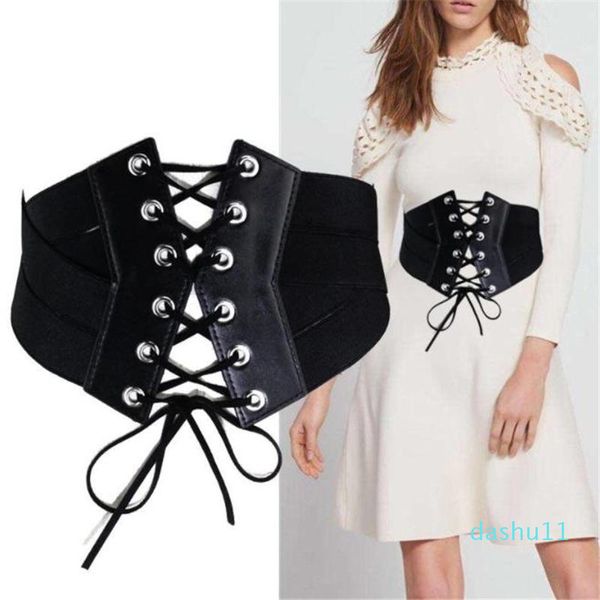 Ceintures mode femme élastique Stretch large bande Corset boucle taille ceinture ceinture autour de Cinch PU cuir nœud papillon ceintures