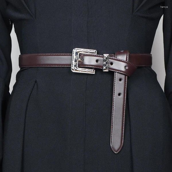 Cinturones de moda femenina de moda vintage de cuero genuino femenino Cummerbund Coat Wistand Declation Cinturón ancho J185