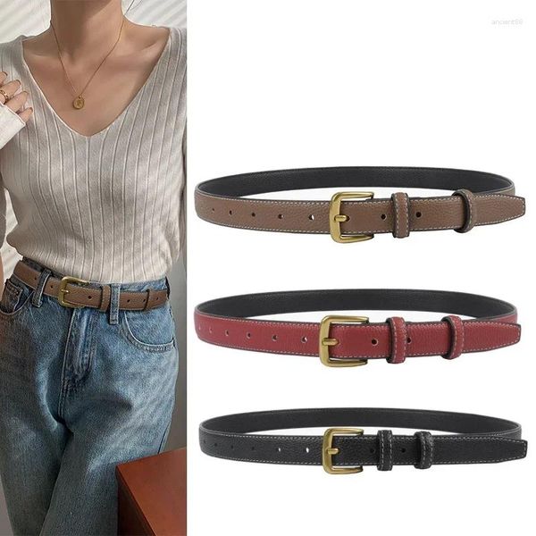 Ceinture en cuir véritable à la mode des ceintures Le jean tendance de rue mince peut être utilisé comme cadeau pour les mères et les copines