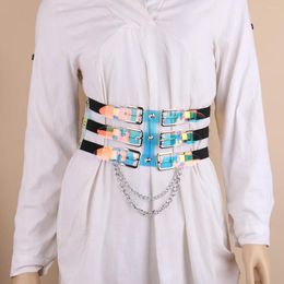 Cinturones de mujer con hebilla elástica hueca, Color mágico transparente, tres filas para mujer, cadena de cintura decorativa, faja exterior