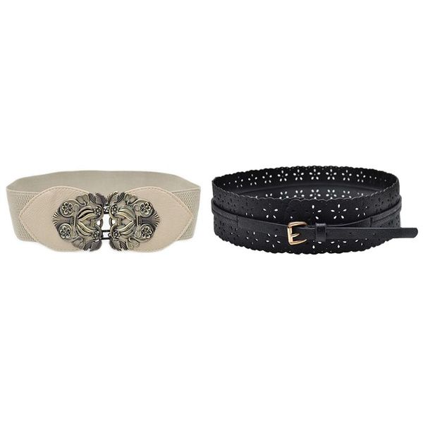 Ceintures Femmes Fleurs Creuses Large Taille Ceinture Boucle Ceintures (Noir) Fleur Ceinture Extensible Élastique (Beige)