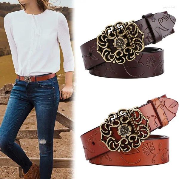 Ceinture ceinture de cuir féminine 2024 Fashion All-in-One Decoration avec jean Sense avancée de la vache noire large