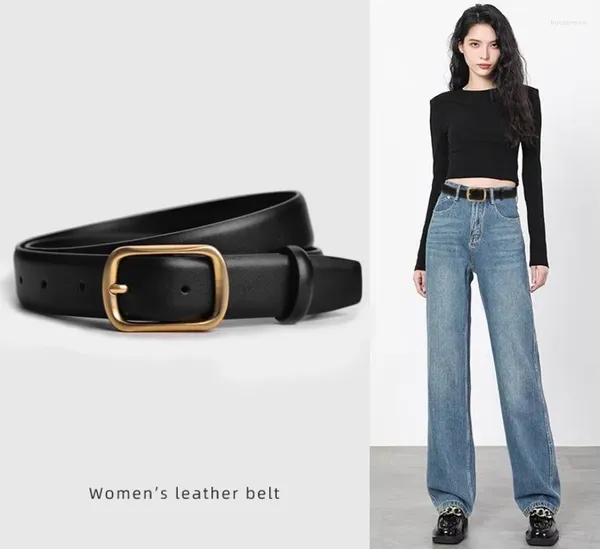 Cinturones Cinturón De Cuero Para Mujer Vaqueros Vintage Y Versátiles Pretina Práctica Simple Ancho Decorativo Negro