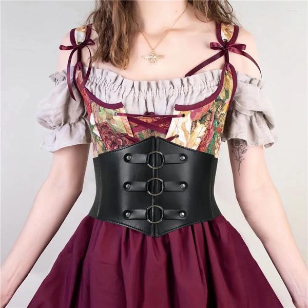 Ceintures de la ceinture en cuir PU pour femmes steampunk harnais élastique occidental costume de vêtements goth larges accessoires