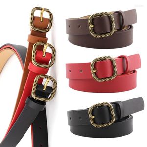 Ceintures Femmes Rétro Boucle Carrée Ceinture Sangle Mince Noir Blanc Rouge Marron PU Cuir Pour Femmes Pantalons Habillés Pasek Damski GirdleBelts