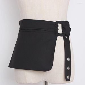 Riemen vrouwen Runway Fashion Zwarte Stof Pocket Cumberbanden Vrouwelijke Jurk Jas Korsetten Tailleband Decoratie Brede Riem R3357