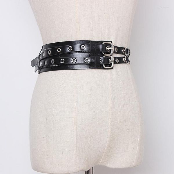 Ceintures femmes piste mode noir Pu cuir Punk Cummerbunds femme robe Corsets ceinture décoration large ceinture TB1241