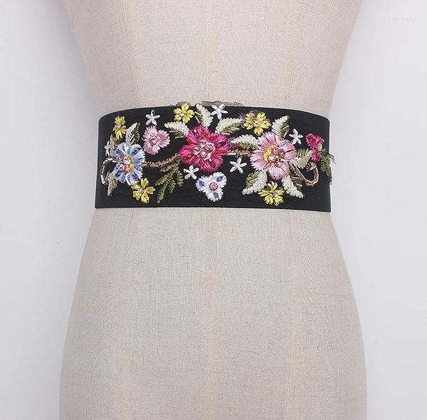 Ceintures femmes piste mode fleur perlée élastique noir Cummerbunds femme robe Corsets ceinture décoration large ceinture TB1540