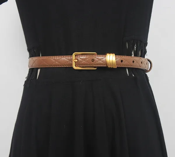 Cinturones de pasarela para mujer, fajas de cuero genuino a la moda, vestido femenino, corsés, decoración de cintura, cinturón estrecho R775