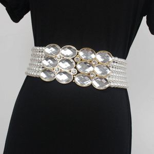 Ceintures femmes piste mode perle tricoté élastique Cummerbunds femme robe Corsets ceinture décoration large ceinture R561