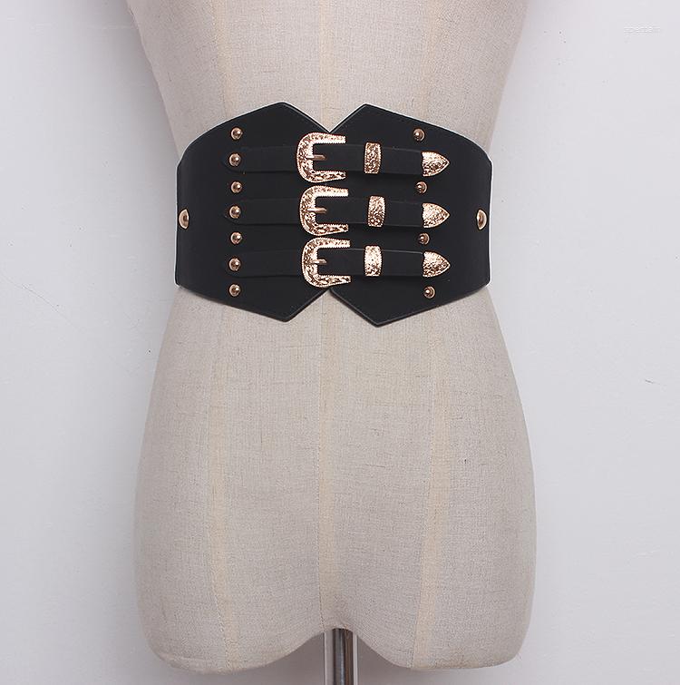 Belts Women's Runway Fashion PU Leather Elastic Cummerbunds Female Dress Corsets Waistband Decoration Wide Belt TB1188