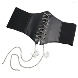 Cinturones para mujer, banda de cintura Sexy con mariposa, cinturón de cadena de Metal, sello elástico, faja ajustable decorativa para adelgazar, Cors M8I2