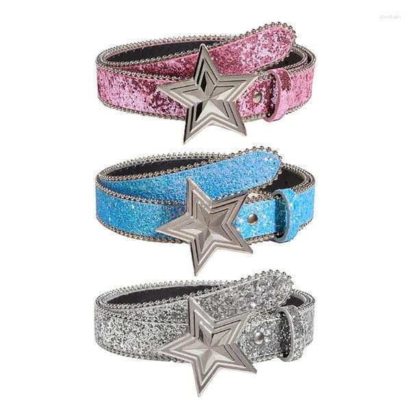 Ceinture de boucle de ceinture féminine Y2k Luxury Bling Sequin Punk Metal Strap Fashion Shiny Pu Le cuir de taille en cuir