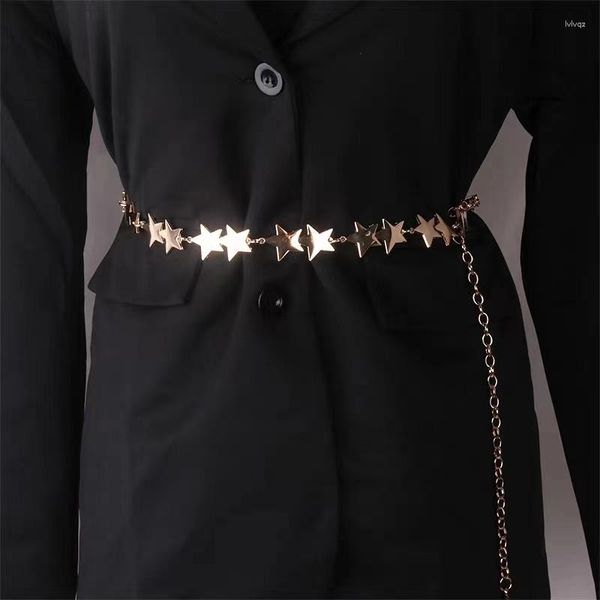 Cinturones Cadena de cintura para mujer Aleación Cinturón de estrella de cinco puntas Decoración de tendencia de moda con pantalones cortos Diseñador de falda