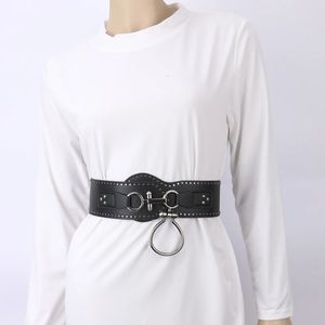 Ceintures femmes large élastique ceinture extensible Vintage Faux cuir robe ceinture noir ceinture S-XXL 231017