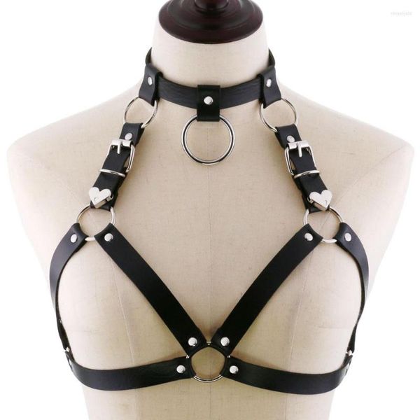 Ceintures femmes Sexy Punk poitrine harnais réglable en cage métal corps chaîne en cuir PU tour de cou déclaration collier fête Clubwear