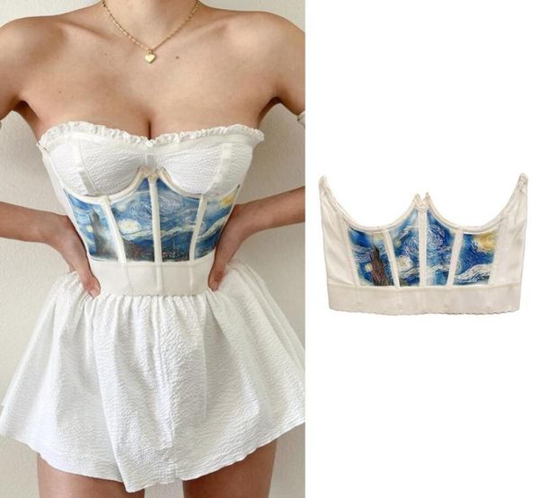 Ceintures Femmes Sexy Underbust bustiers corset vintage art huile peinture étoilée de nuit imprimement taille shaper ceinture cincher élastique slim pu9428927