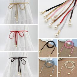 Riemen vrouwen eenvoudige taille riem snoepkleur elegante stijl ketting touw gevlochten riem grote pareljurk decor