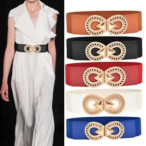Cinturones de mujer, cinturón elástico ajustado para vestidos, Color sólido, alto elástico, ancho Vintage con hebilla de Metal, cinturones Retro para mujer