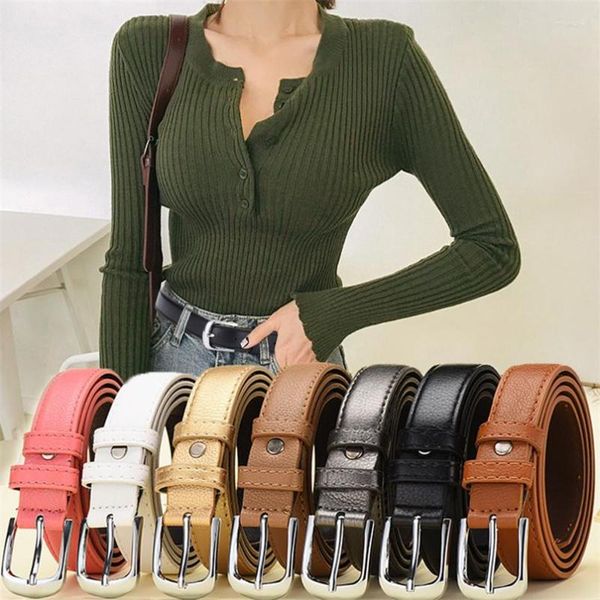 Cinturones Mujer Delgado Rectángulo Hebilla de metal Retro Correa de cuero Borde de corte Accesorios femeninos Cinto Feminino Match For Jeans Dress
