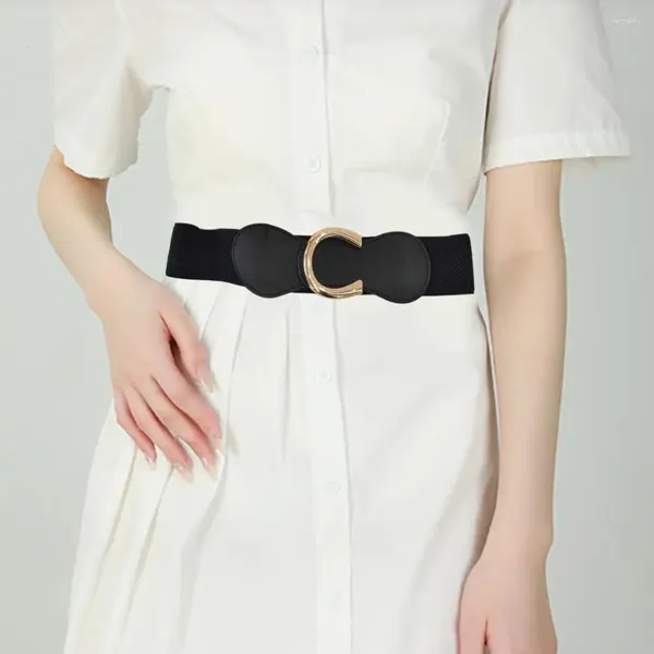 Ceintures femmes couleur unie ceinture élastique boucle torique Faux cuir large épissage robe jean ceinture tenue accessoires