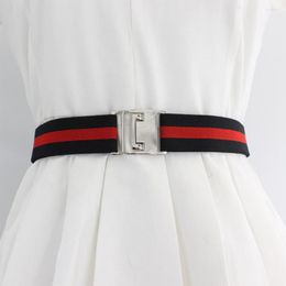 Cinturones de mujer elásticos anchos corsé cintura hebilla de Metal plateado correa de tela accesorios de ropa femenina vestido SCB0250