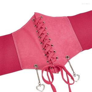 Cinturones para mujer, cinturón elástico, corsé rosa versátil, cuerda elástica Universal decorativa con colgante de cadena de corazón 13MC