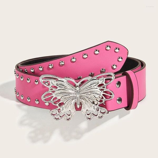 Ceintures femmes vintage punk ceinture rivet papillon en métal boucle pu en cuir de gaie