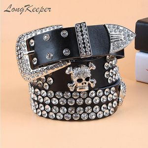 Ceintures femmes Y2K Bling strass ceinture filles crâne ceintures deuxième couche peau de vache Top qualité sangle femme pour jean 230828