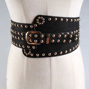 Ceintures Femmes 2023 Punk European et Américain Wide Waistband Retro Retro Rivets Elastic Corset Belt