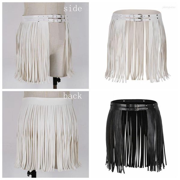 Cinturones Mujer Adulto Sexy Moto Punk Moda Faldas con borlas para Clubwear Productos sexuales Faux Leather Waistband Fringe Mini Falda BeltBelts