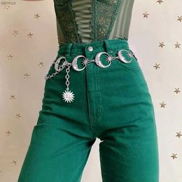 Ceintures Fashion Fashion Belt Hip High Taist Gold Silver Metal Narrow Metal Chain Gothic Moon Silver Pendant Vintage High Waist Chainl240409