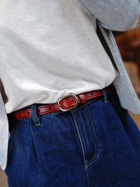 Ceintures femmes en cuir véritable cuivre boucle ceinture femme haute qualité peau de vache jean rétro décontracté rouge jupe pantalon sangle Vintage