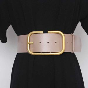 Ceintures femmes en cuir véritable large ceinture or boucle carrée clip ceinture pour vêtements d'extérieur Q240401