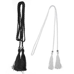 Riemen geweven kwastriem knoop gekleurd taille ketting touw wit zwart (2 pc's)