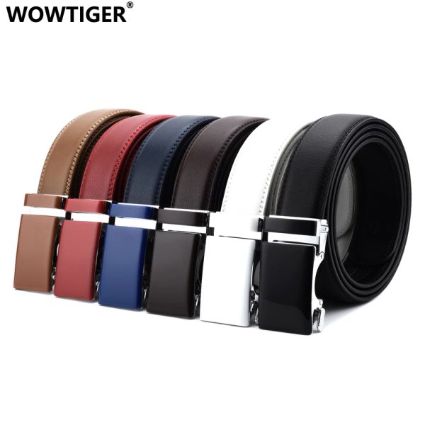 Cinturones Wowtiger negro blanco rojo azul caqui cuero de vaca cuero genuino cinturones de 3,5 cm de ancho para hombres cinturón automático para hombres